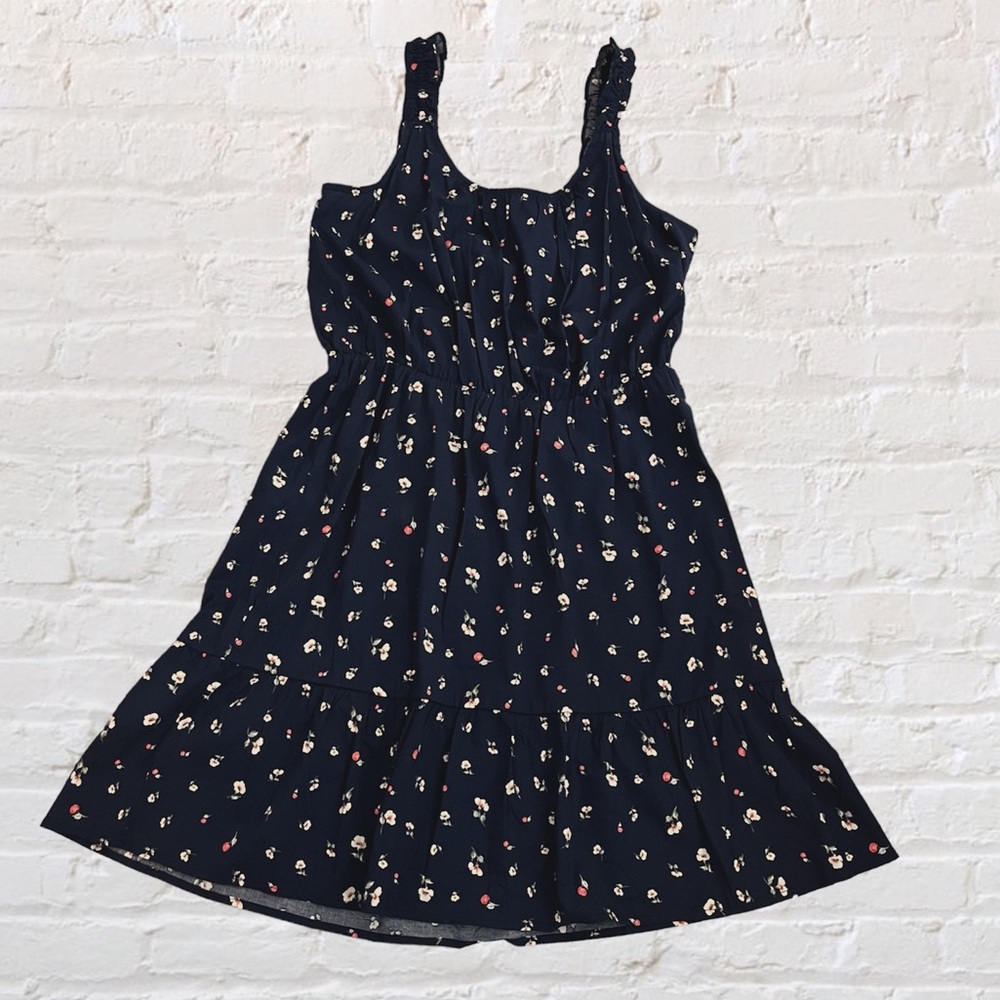 💕 🆕 Banana Republic ruffle detail strap sleeveless a-line navy floral dress